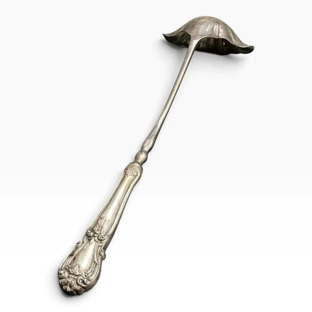 Sheffield England Vintage Silverplate Punch Bowl Ladle Ornate Floral 14